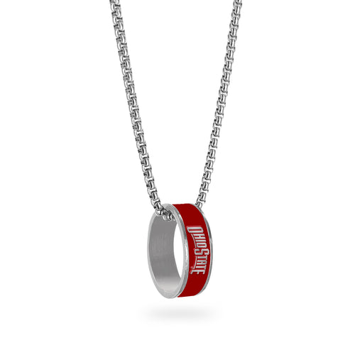 Ohio State Buckeyes Necklace Fashion Ring Pendant Silver - Aminco