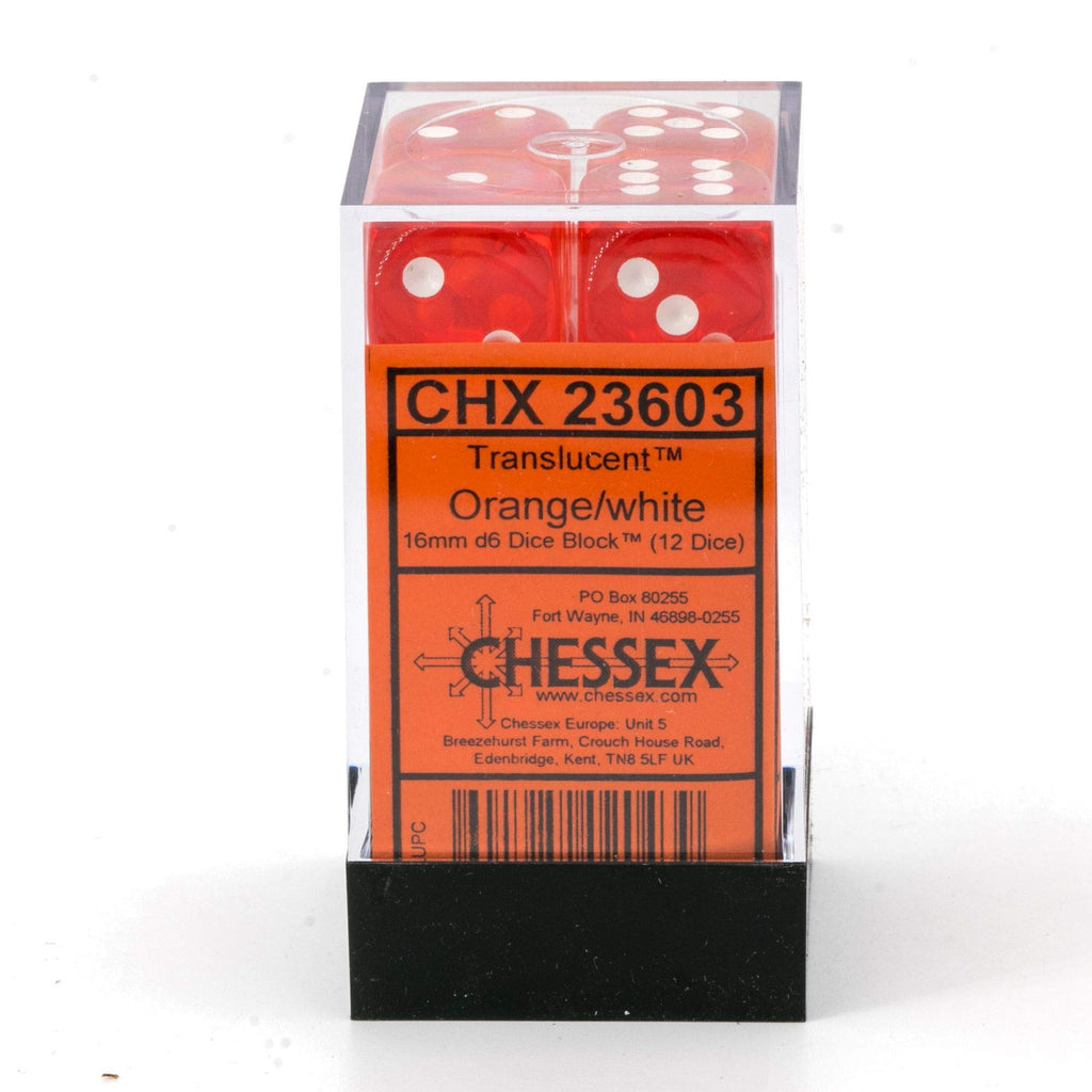 Chessex - Chessex: 12Ct Translucent Orange/White 16Mm D6 Dice Set
