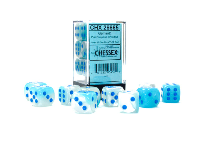 Chessex - Chessex Gemini Pearl Turquoise-White/Blue Luminary 16Mm D6 Dice Block