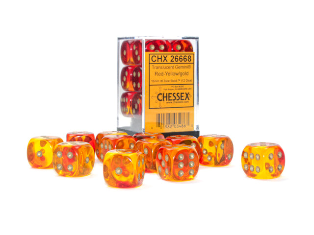 Chessex - Chessex Gemini Translucent Red-Yellow/Gold 16Mm D6 Dice Block