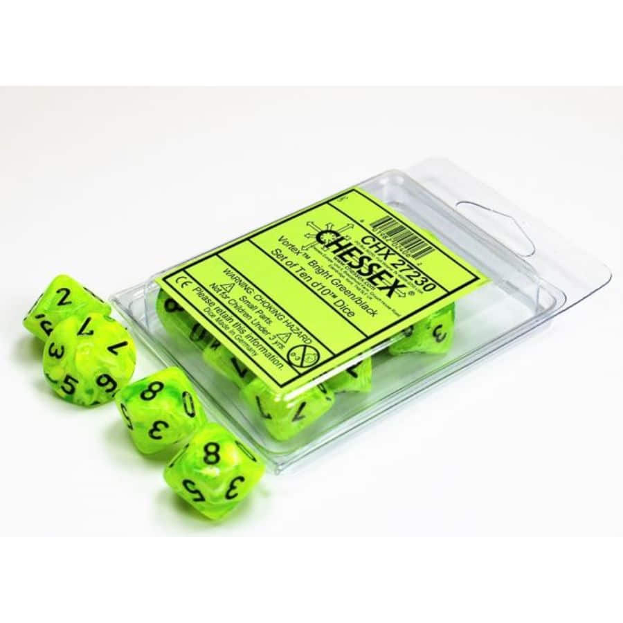 Chessex Mfg Co Llc -  Ten D10 Set: Vortex Bright Green/Black