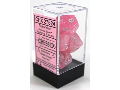 Chessex - Ghostly Glow Pink With Silver 7 Die Set