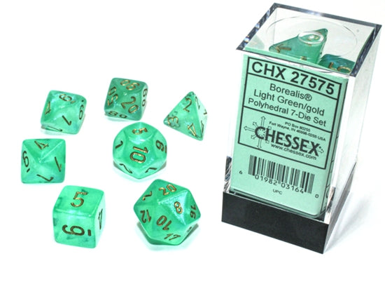 Chessex - Chessex Borealis Polyhedral Light Green/Gold Luminary 7-Die Set