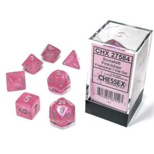 Chessex - Chessex Borealis Polyhedral Pink/Silver Luminary 7-Die Set