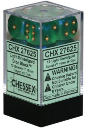 Chessex - Chessex: Borealis #2 Light Green/Silver 16Mm D6 Dice