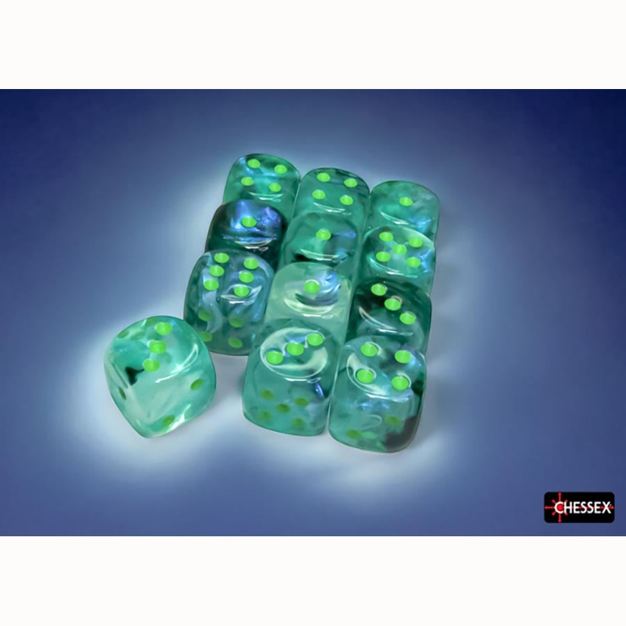 Chessex Mfg Co Llc -  Dice Menagerie 11: Borealis 16Mm D6 Kelp With Light Green Luminary Dice Block (12 Dice)