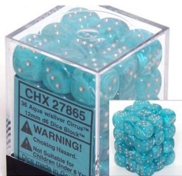 Chessex - Chessex: Cirrus Aqua/Silver 12Mm D6 Dice Block