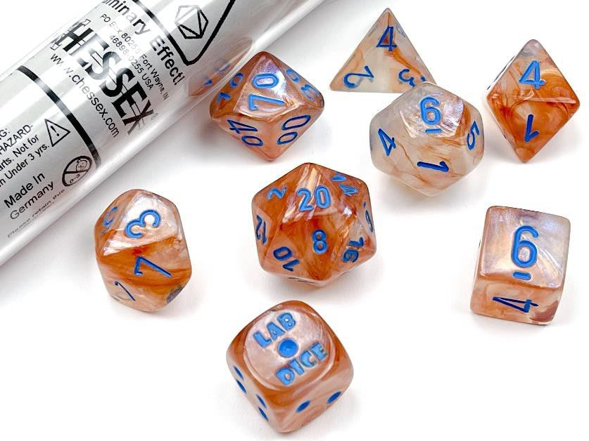 Chessex - Chessex Borealis Rose Gold/Light Blue Luminary 7-Die Set