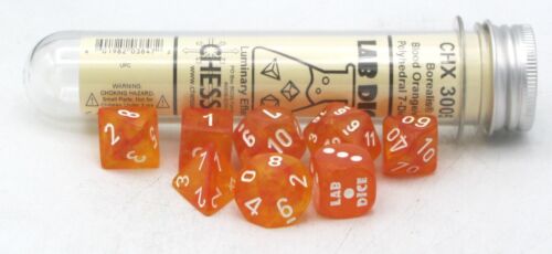 Chessex - Chessex Lab Dice 6 Borealis Blood Orange/White 7 Die Set With Bonus Die