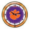 CLEMSON NEON WALL CLOCK - 18'' PURPLE FACE / ORANGE NEON - CLMNWC200-18