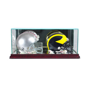 Double Mini Football Helmet Display Case with Cherry Moulding