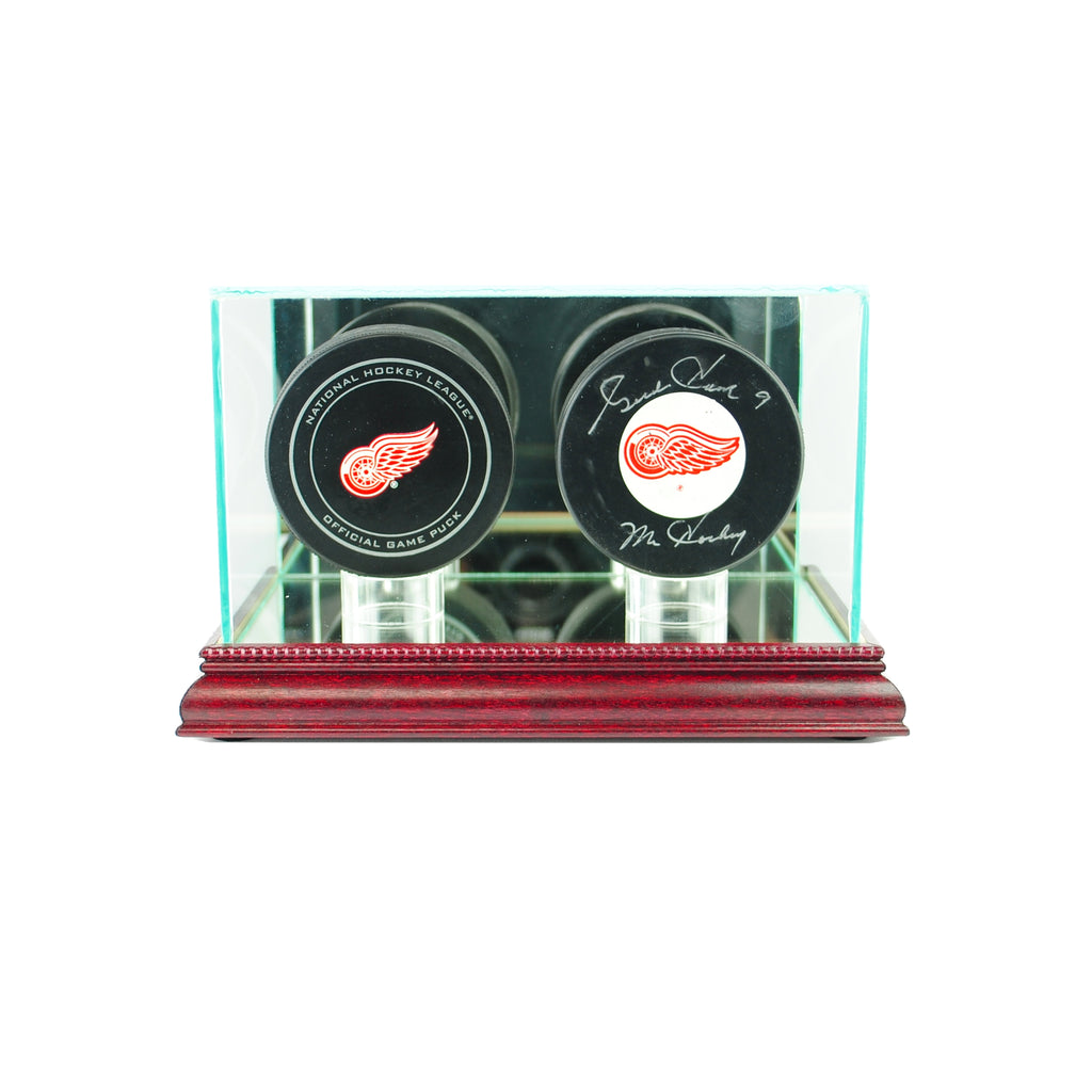 Double Hockey Puck Display Case with Cherry Moulding