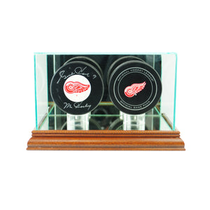 Double Hockey Puck Display Case with Walnut Moulding