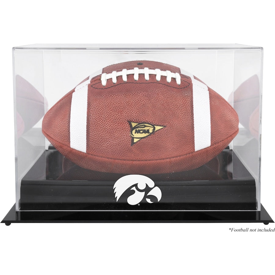 Iowa Hawkeyes Black Base Team Logo Football Display Case with Mirror Back