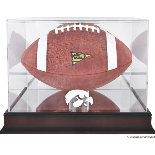 Iowa Hawkeyes Mahogany Base Logo Football Display Case with Mirror Back