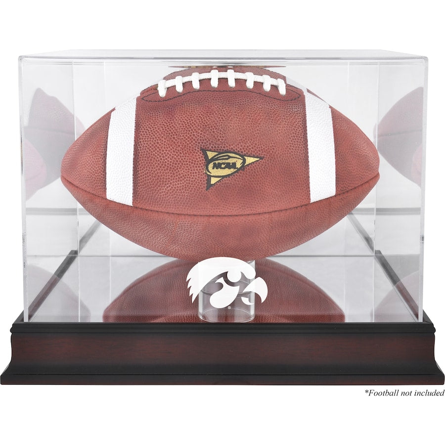 Iowa Hawkeyes Mahogany Base Logo Football Display Case with Mirror Back
