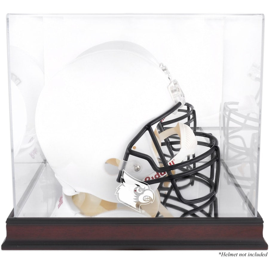Louisville Cardinals Mahogany Base Logo Helmet Display Case with Mirror Back
