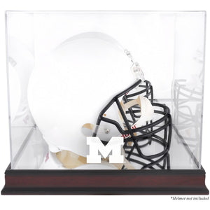 Michigan Wolverines Mahogany Base Team Logo Helmet Display Case with Mirrored Back