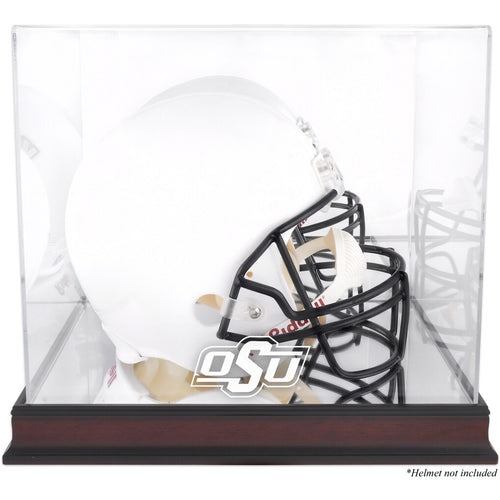 Oklahoma State Cowboys Mahogany Base Team Logo Helmet Display Case with Mirrored Back