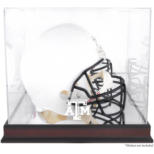 Texas A&M Aggies Mahogany Base Team Logo Helmet Display Case with Mirrored Back