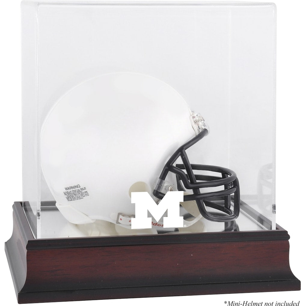 Michigan Wolverines Mahogany Logo Mini Helmet Display Case with Mirror Back