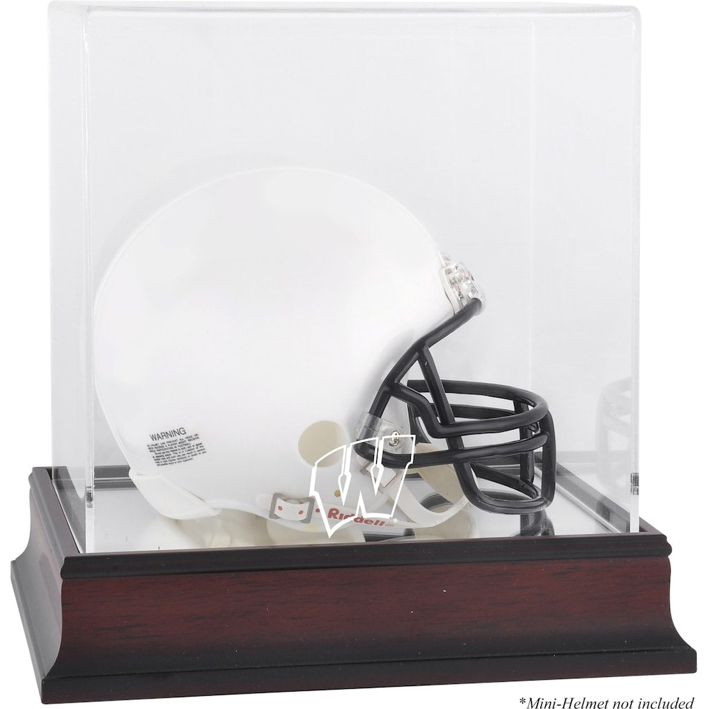 Wisconsin Badgers Mahogany Mini Helmet Display Case with Mirror Back