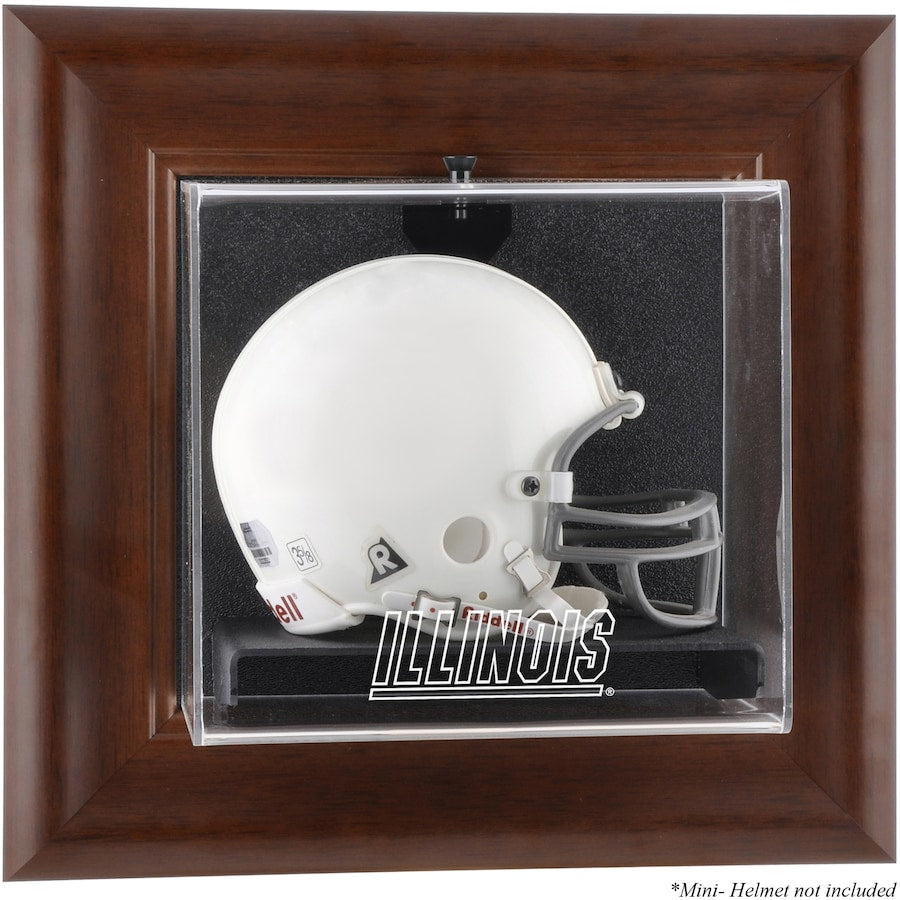 Illinois Fighting Illini Brown Framed Wall-Mountable Mini Helmet Display Case