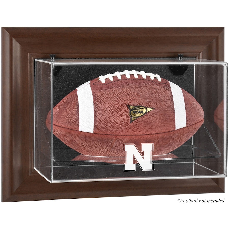 Nebraska Huskers Brown Framed Wall-Mountable Football Display Case