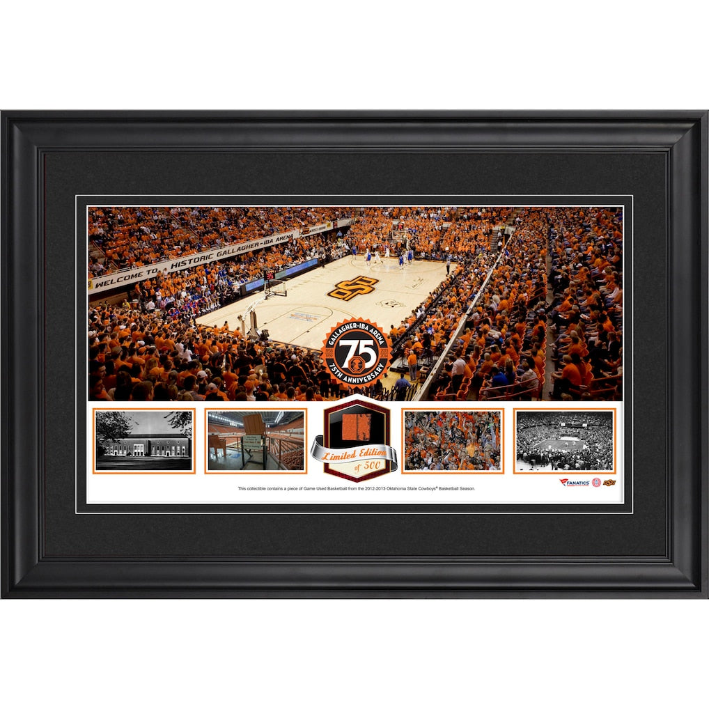 Oklahoma State Cowboys Gallagher-Iba Arena 75th Anniversary Framed Panoramic Collage with Game-Used Basketball - Limited Edition of 500