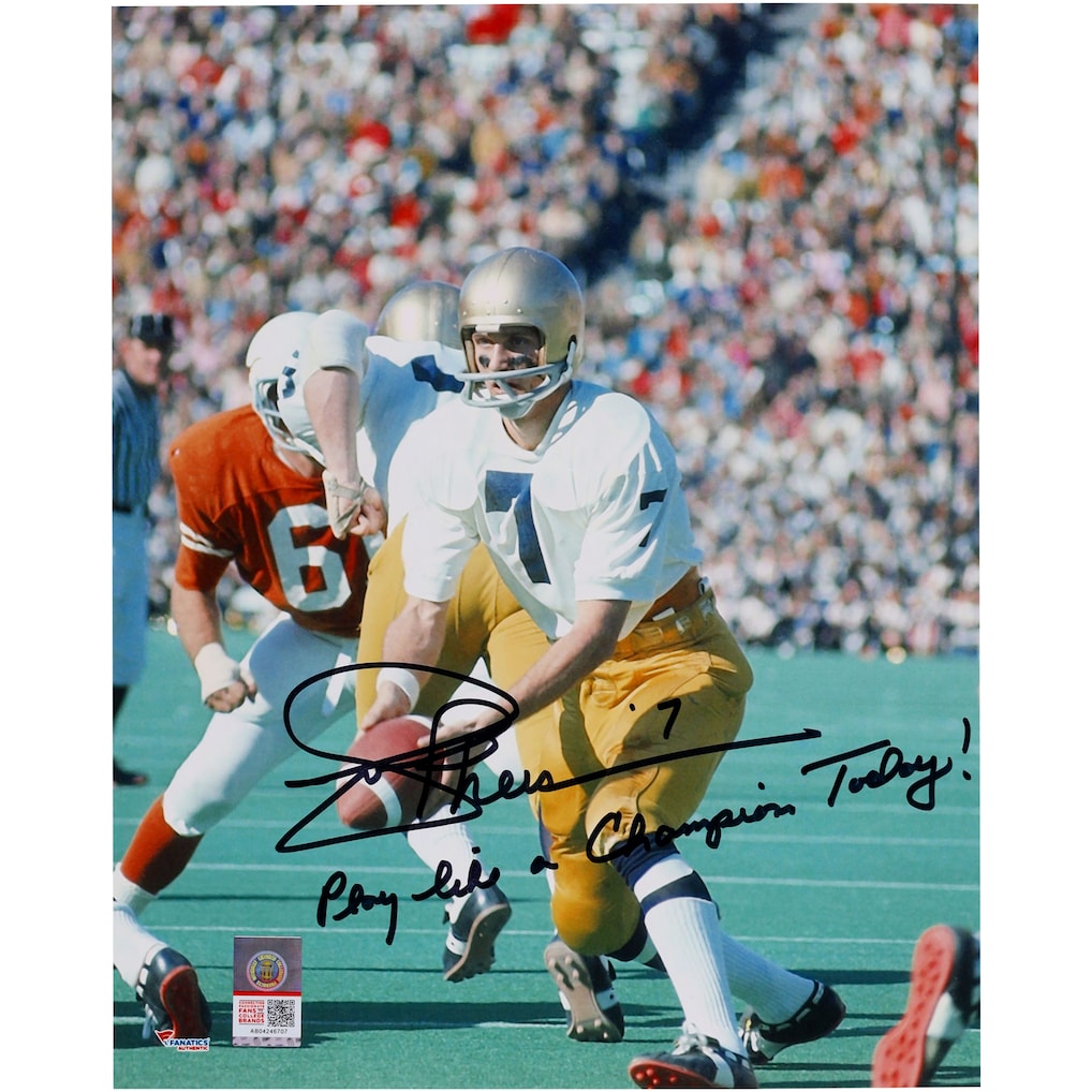 Joe Theismann Notre Dame Fighting Irish Autographed 8'' x 10'' Photograph with Play Like A Champion