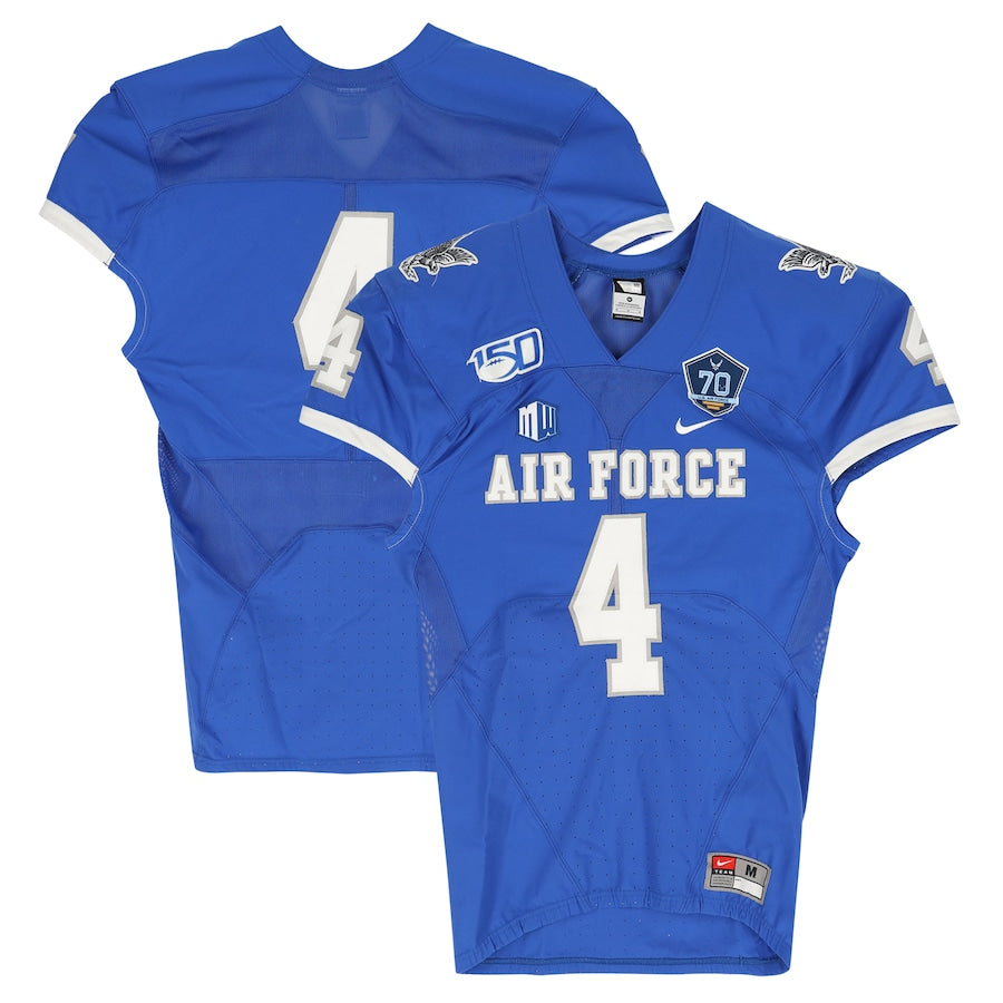 Air Force Falcons Team-Issued #4 Blue Jersey with 150 Patch from the 2019 NCAA Football Season