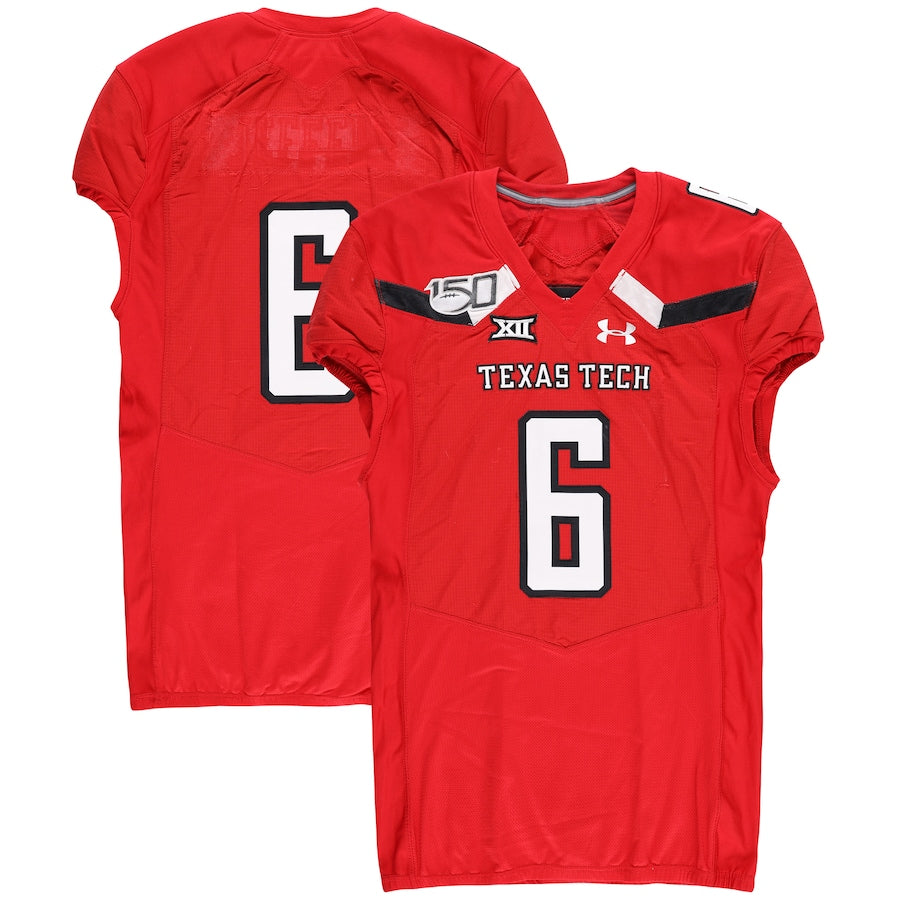 Texas Tech Red Raiders Team-Issued #6 Red Jersey with 150 Patch from the 2019 NCAA Football Season
