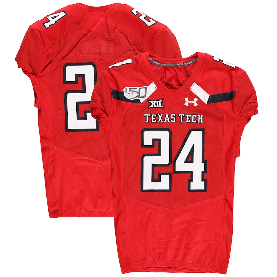 Texas Tech Red Raiders Team-Issued #24 Red Jersey with 150 Patch from the 2019 NCAA Football Season