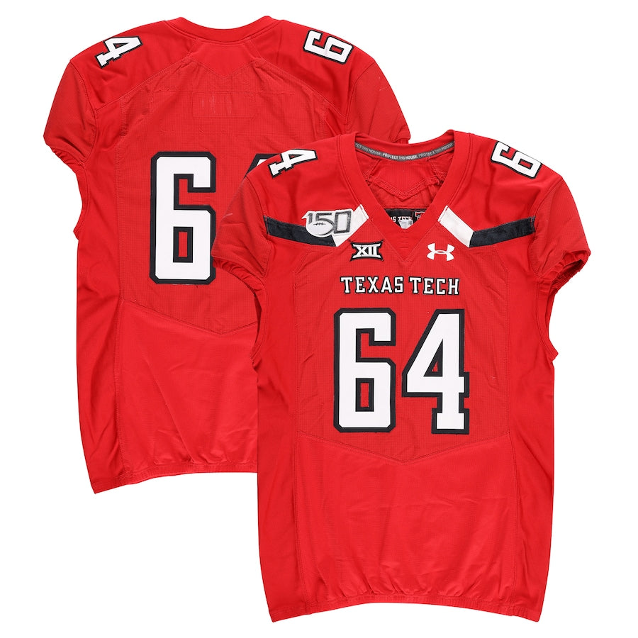 Texas Tech Red Raiders Team-Issued #64 Red Jersey with 150 Patch from the 2019 NCAA Football Season
