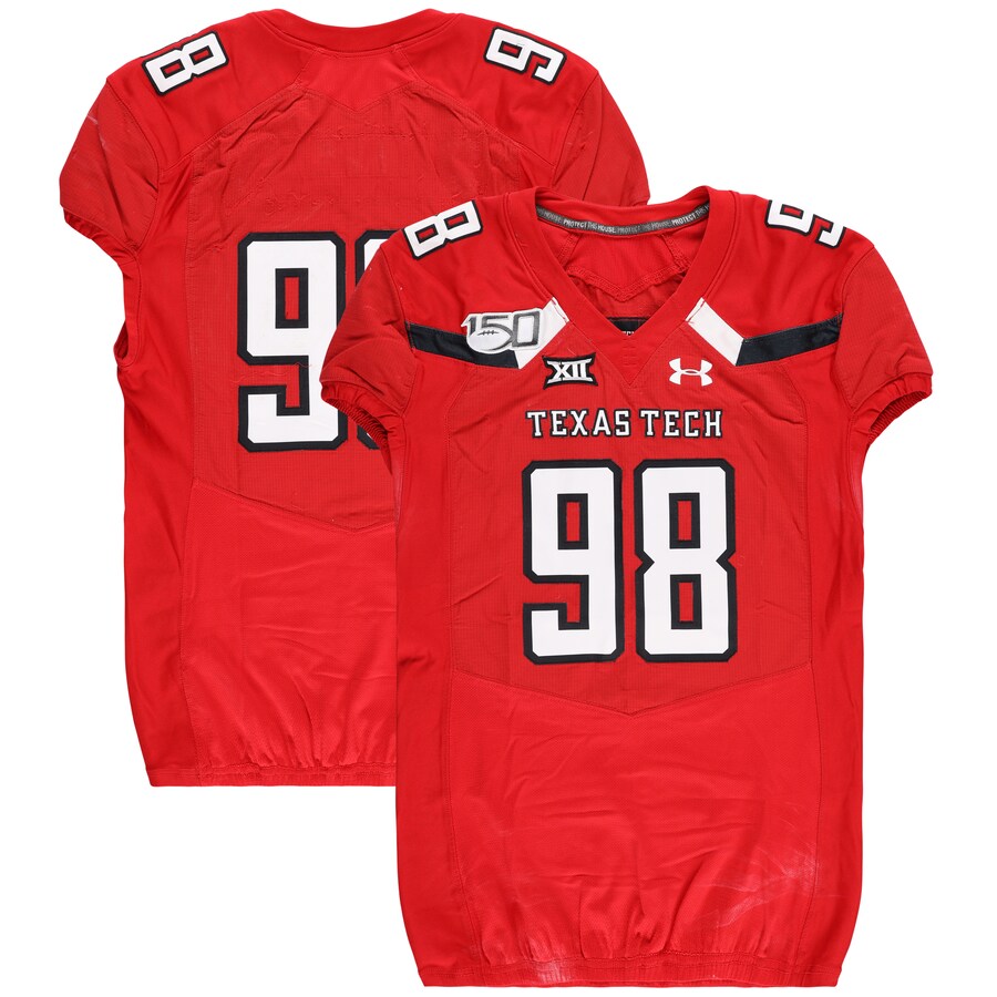 Texas Tech Red Raiders Team-Issued #98 Red Jersey with 150 Patch from the 2019 NCAA Football Season