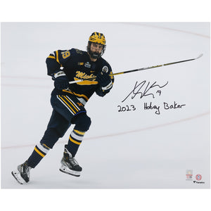 Adam Fantilli Michigan Wolverines Autographed 16'' x 20'' Navy Jersey Skating Photograph with ''2023 Hobey Baker'' Inscription