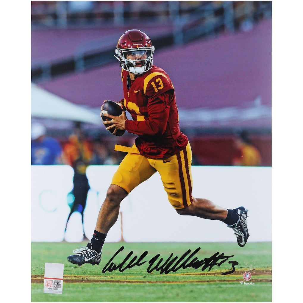 Caleb Williams USC Trojans Autographed 8'' x 10'' Red Jersey Scramble Photograph