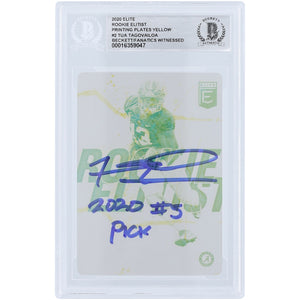 Tua Tagovailoa Alabama Crimson Tide Autographed 2020 Panini Donruss Elite Rookie Elitist Yellow Printing Plates #2 #1/1 Beckett Fanatics Witnessed Authenticated Rookie Card with ''2020 #5 PICK'' Inscription