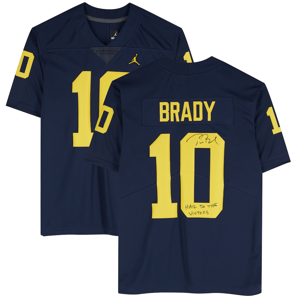 Tom Brady Michigan Wolverines Autographed Jordan Brand Navy Limited Jersey with ''Hail to the Victors'' Inscription