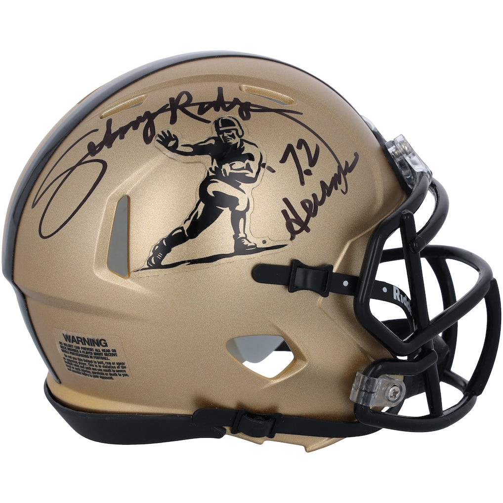 Johnny Rodgers Nebraska Huskers Autographed 2023 Gold Riddell Heisman Mini Helmet with ''72 Heisman'' Inscription