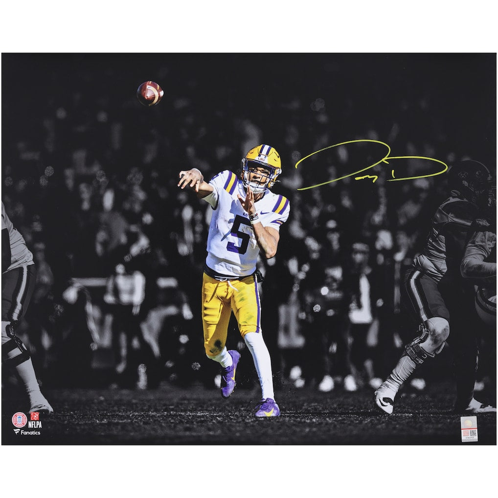 Jayden Daniels LSU Tigers Autographed 16'' x 20'' Throwing Spotlight Photograph