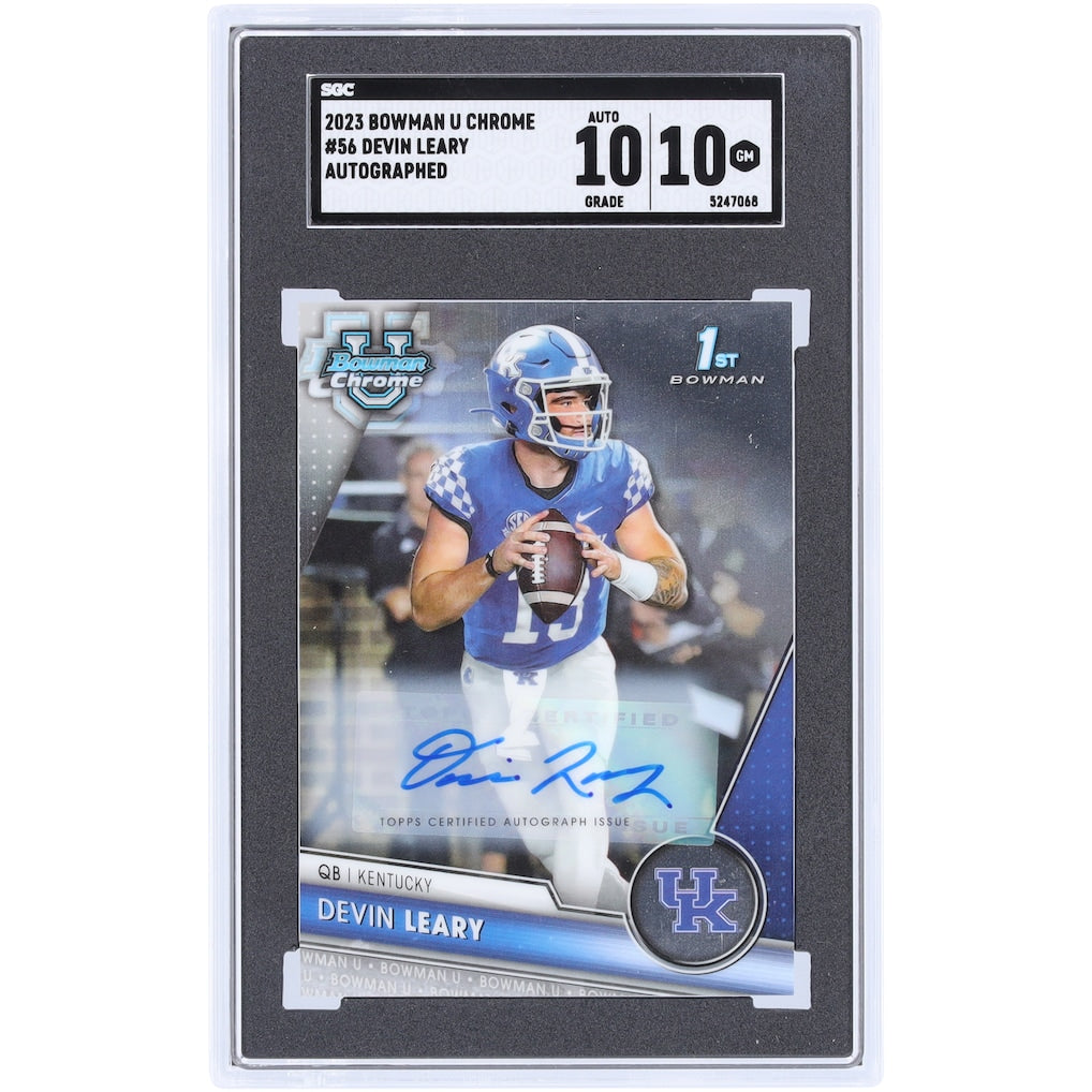 Devin Leary Kentucky Wildcats Autographed 2023 Bowman Chrome U #56 SGC Authenticated 10/10 Card