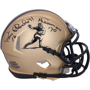 Jim Plunkett Stanford Cardinal Autographed Gold Heisman Riddell Speed Mini Helmet with ''Heisman '70'' Inscription