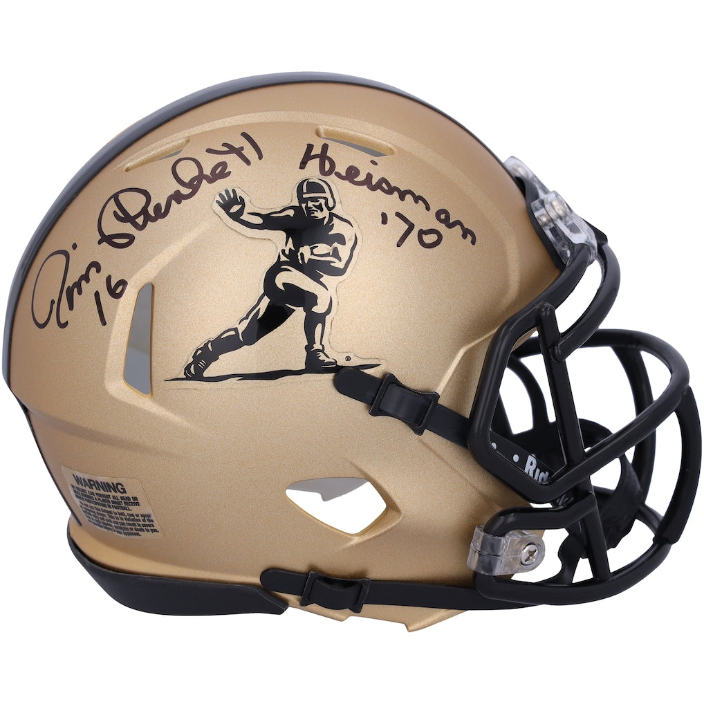 Jim Plunkett Stanford Cardinal Autographed Gold Heisman Riddell Speed Mini Helmet with ''Heisman '70'' Inscription