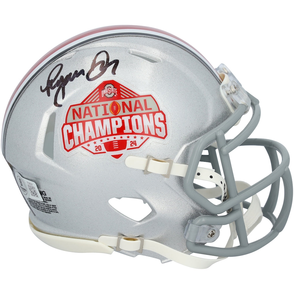Ryan Day Ohio State Buckeyes Autographed 2024 College Football Playoff National Champions Logo Riddell Speed Mini Helmet