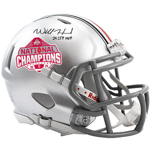 Will Howard Ohio State Buckeyes Autographed 2024 College Football Playoff National Champions Logo Riddell Speed Mini Helmet with ''24 CFP MVP'' Inscription