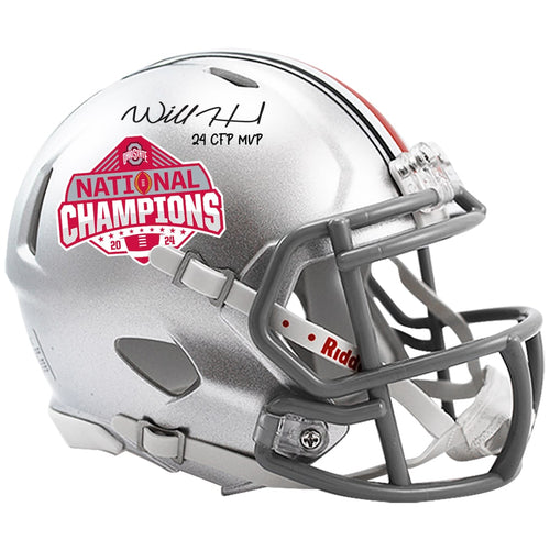 Will Howard Ohio State Buckeyes Autographed 2024 College Football Playoff National Champions Logo Riddell Speed Mini Helmet with ''24 CFP MVP'' Inscription
