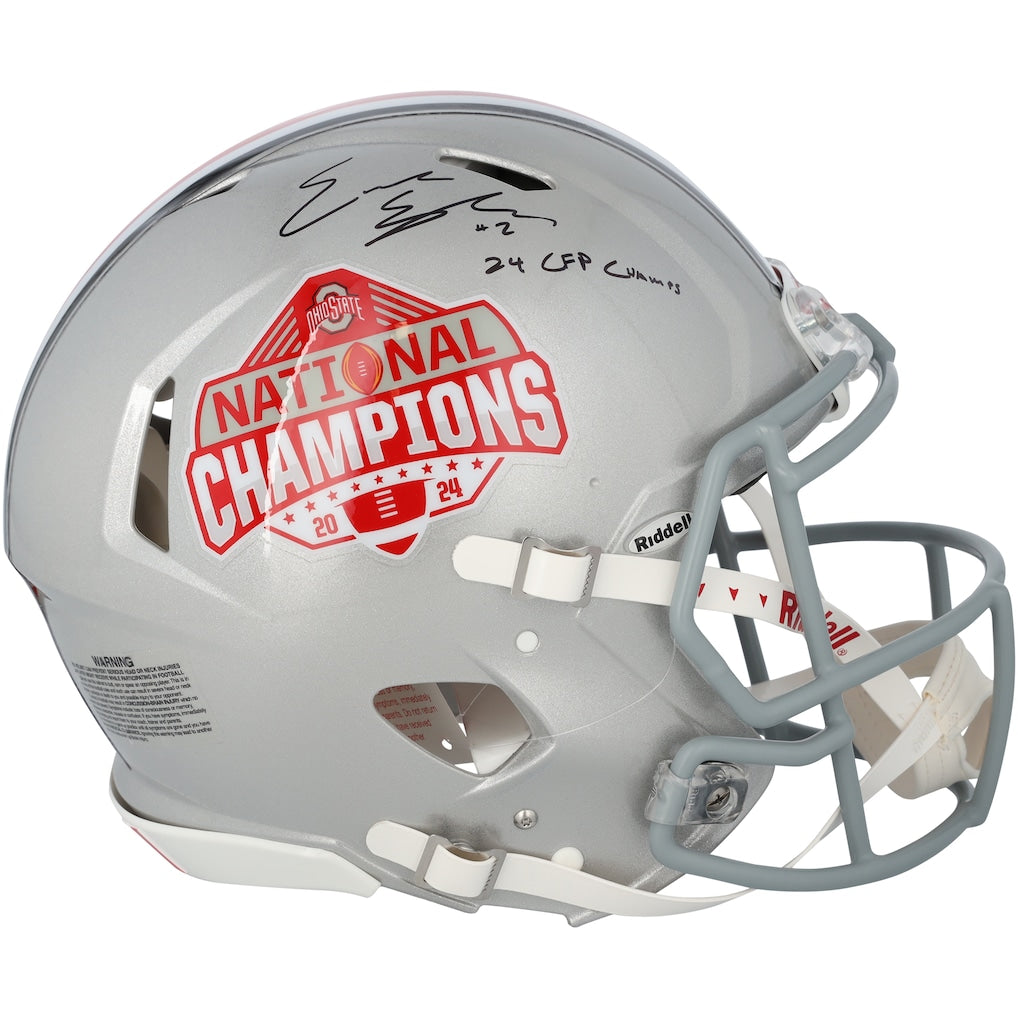 Emeka Egbuka Ohio State Buckeyes Autographed 2024 College Football Playoff National Champions Logo Riddell Speed Authentic Helmet with ''24 CFP Champs'' Inscription