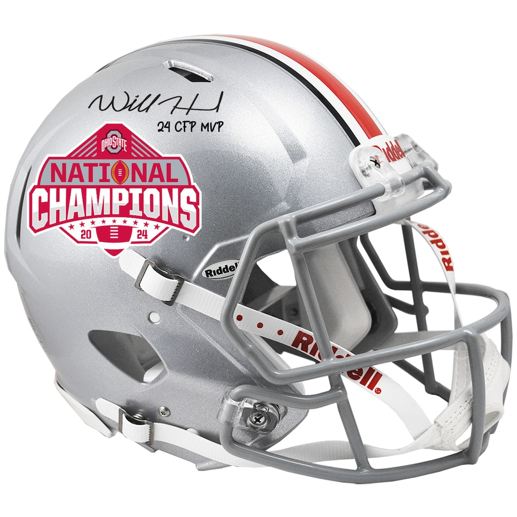 Will Howard Ohio State Buckeyes Autographed 2024 College Football Playoff National Champions Logo Riddell Speed Authentic Helmet with ''24 CFP MVP'' Inscription