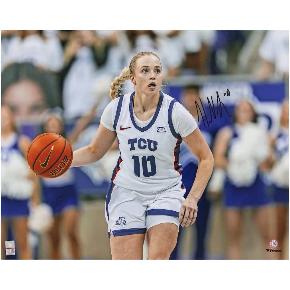 Hailey Van Lith TCU Horned Frogs Autographed 16'' x 20'' White Jersey Dribbling Photograph